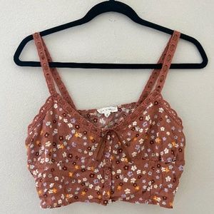 Pacsun Brown Lace Flower Cropped Tank Top